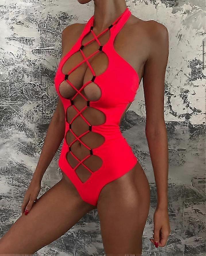Udhulet badetøj kvinder 2022 Høj hals skåret ud rygløs monokini B badedragt Swimsuit_j1