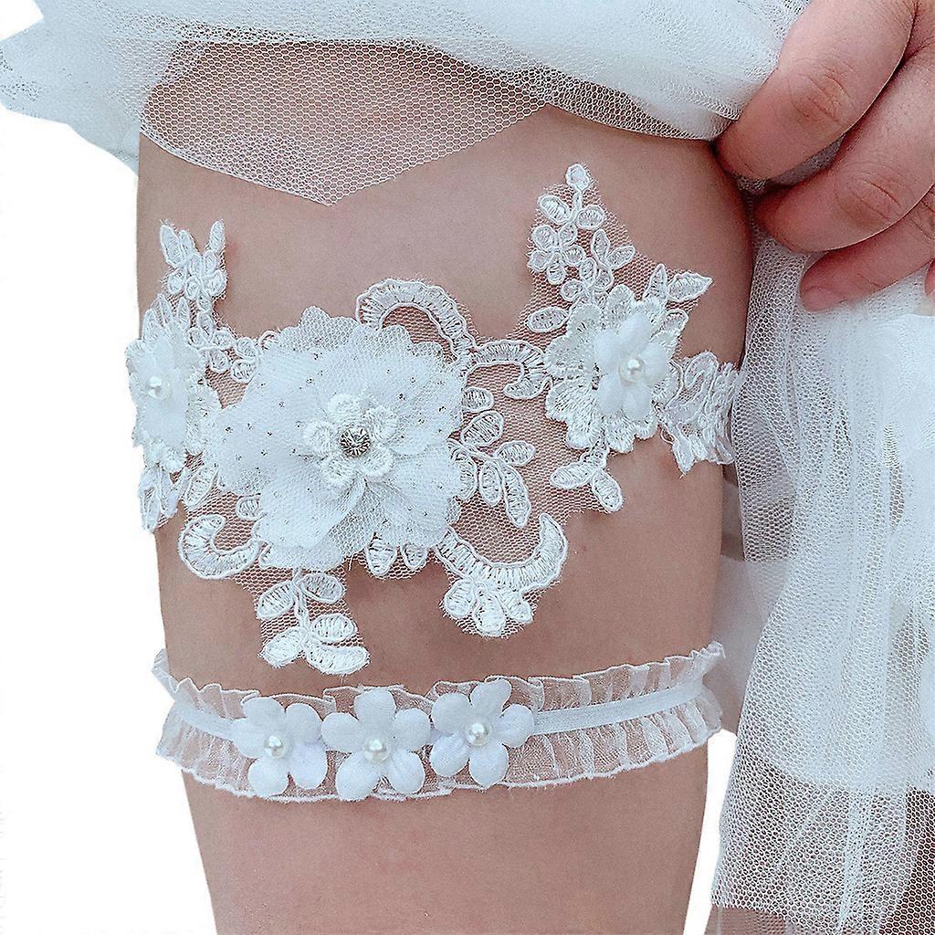 2 יחידות / סט נשים חתונה מתיחת חתונה טבעות ירך רקמה פרח דמוי פנינה