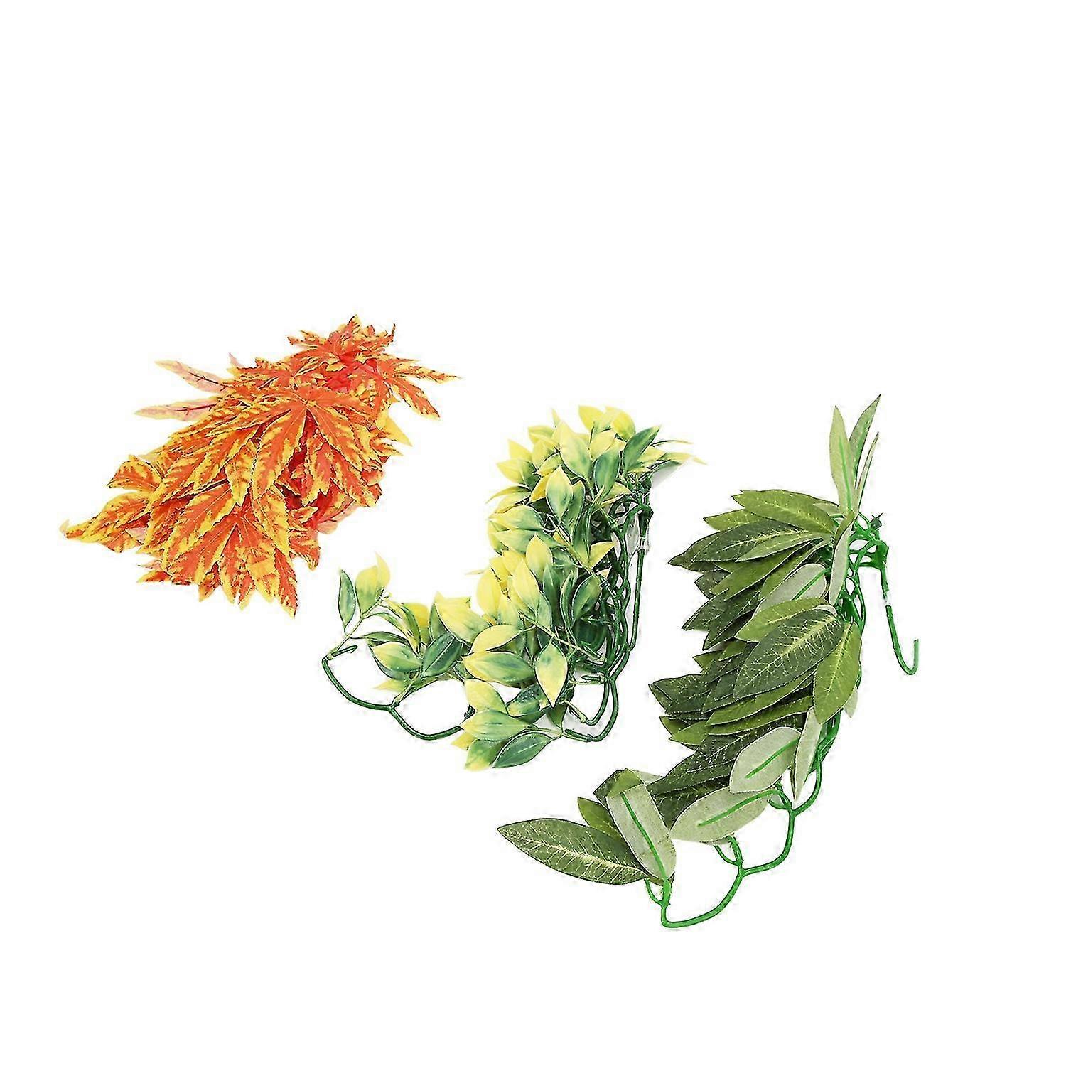 3pcs Reptile Plants Plastic Decorative Hanging Artificial Rattan with Suction Cup for Bearded Dragon