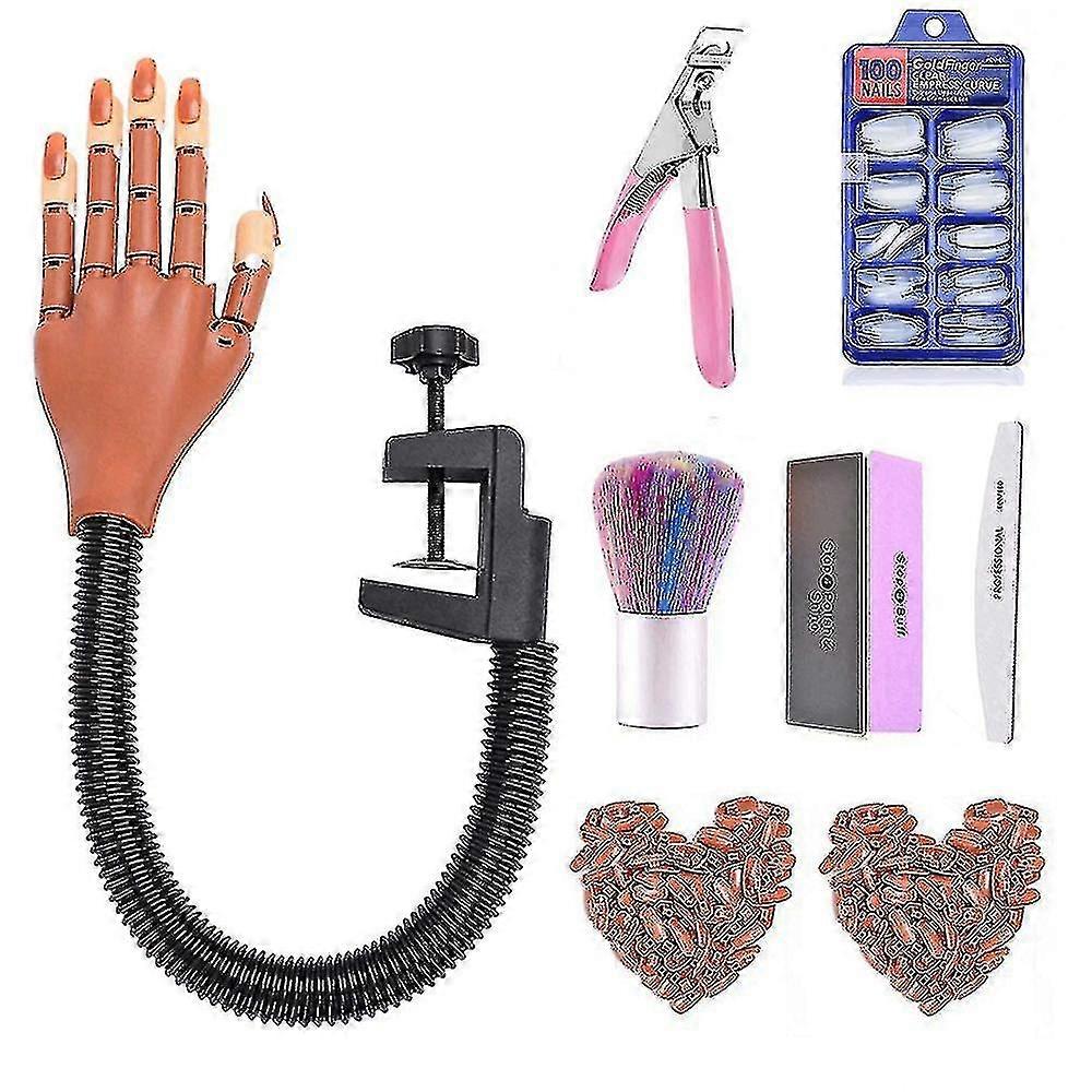 アクリルネイルフレキシブルネイルトレーニングハンドキット、300個のネイルチップ付きフェイクマネキンモデルトレーニングハンド、N