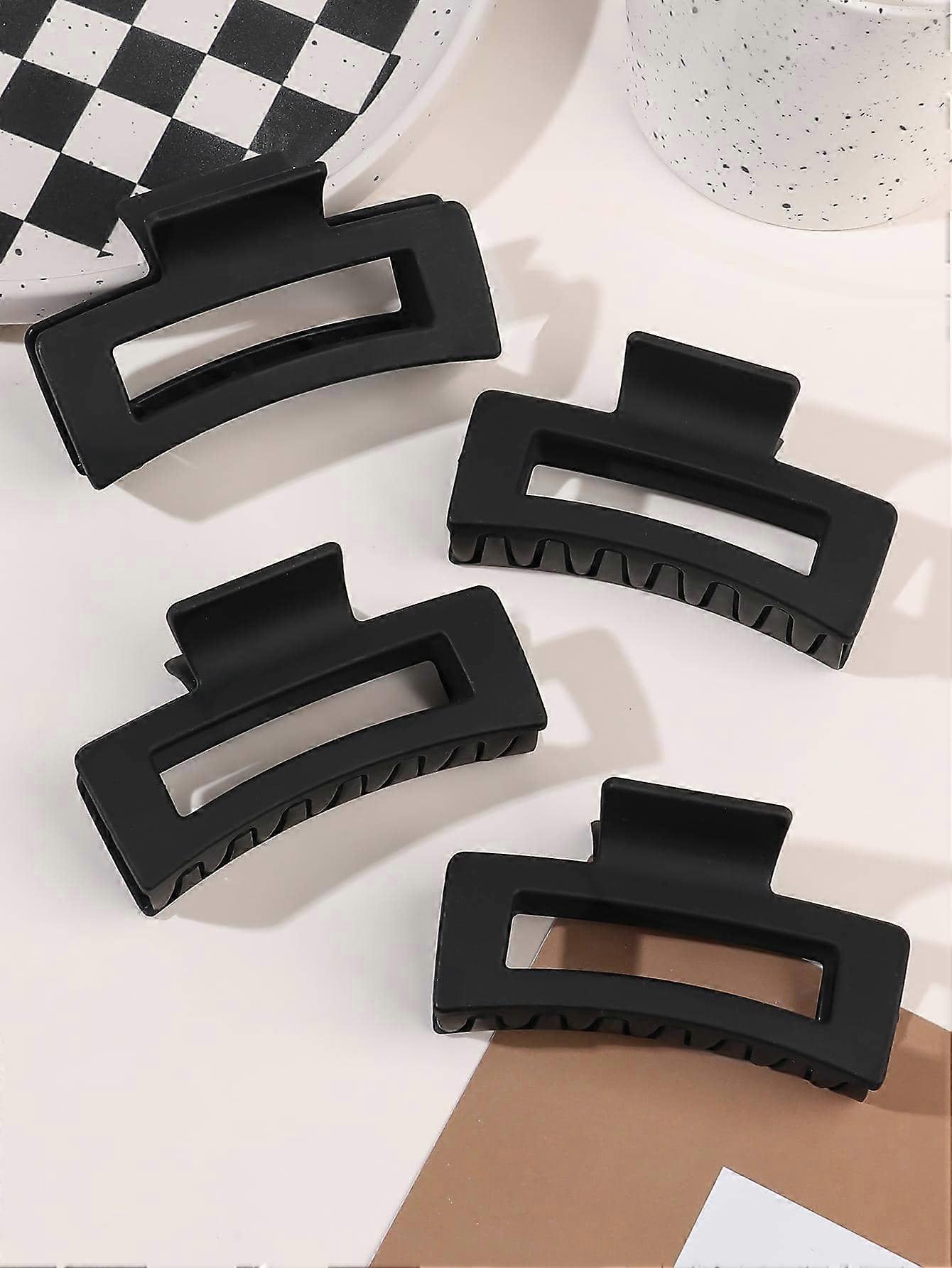 4pcs Coffee Color Diamond-Shaped & Grid Pattern & Lines & Frosted Square Hair Claw Suitable For Daily Use Casual