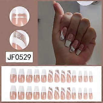 Roze Witte Lange Ballerina Valse Nagels, Lange Vierkante Valse Nagel met het Witte Model van de de Zijrandgeleilijm