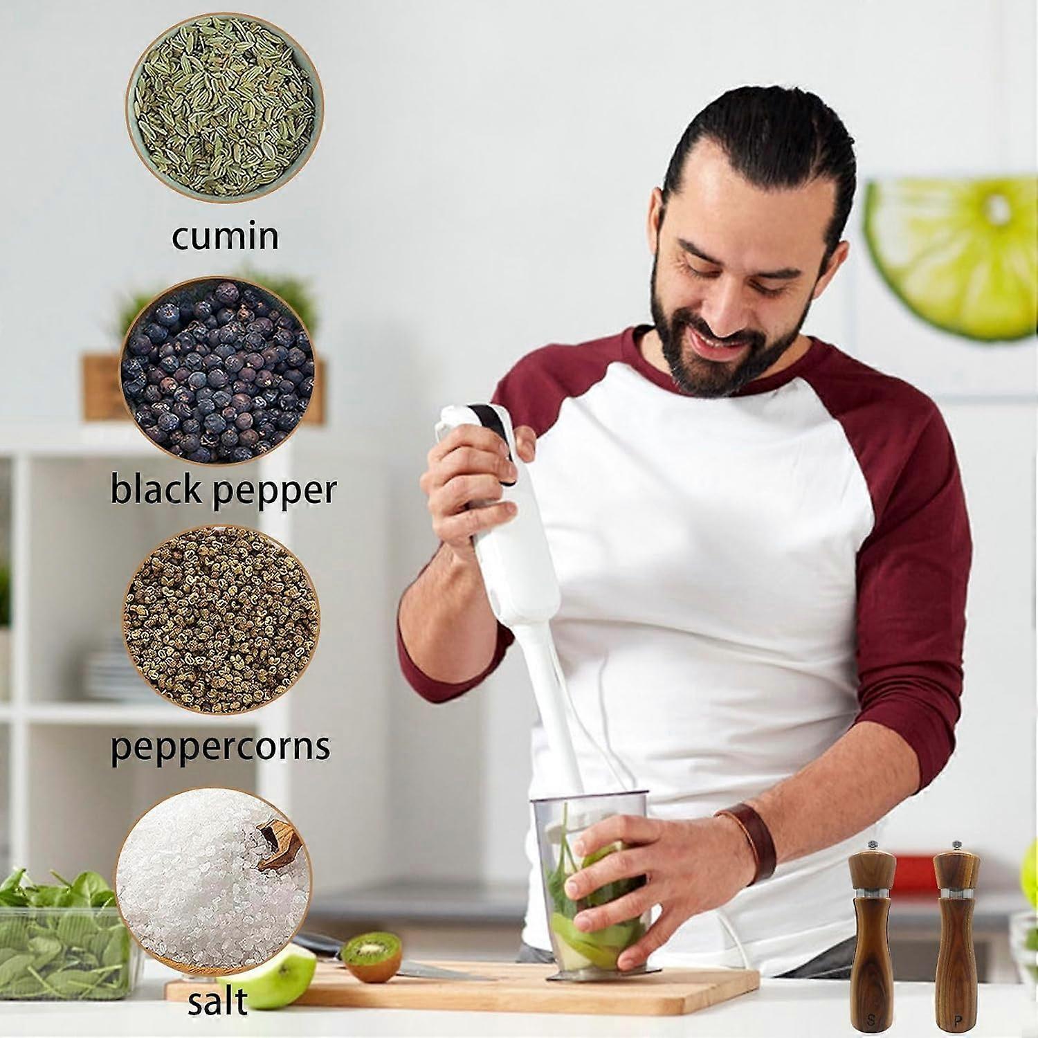 Salt and Pepper Grinder Set - 2 Pack Modern Stainless Steel Adjustable Mills for Kitchen Use