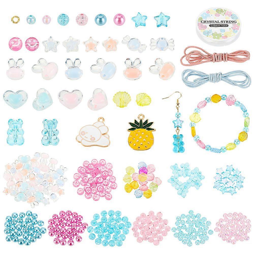 DIY Imitation Pearl Bracelet Making Kit Including Smiling Face & Bear & Star & Candy & Heart Acrylic Beads Rabbit & Pineapple Alloy Pendants Mixed Col