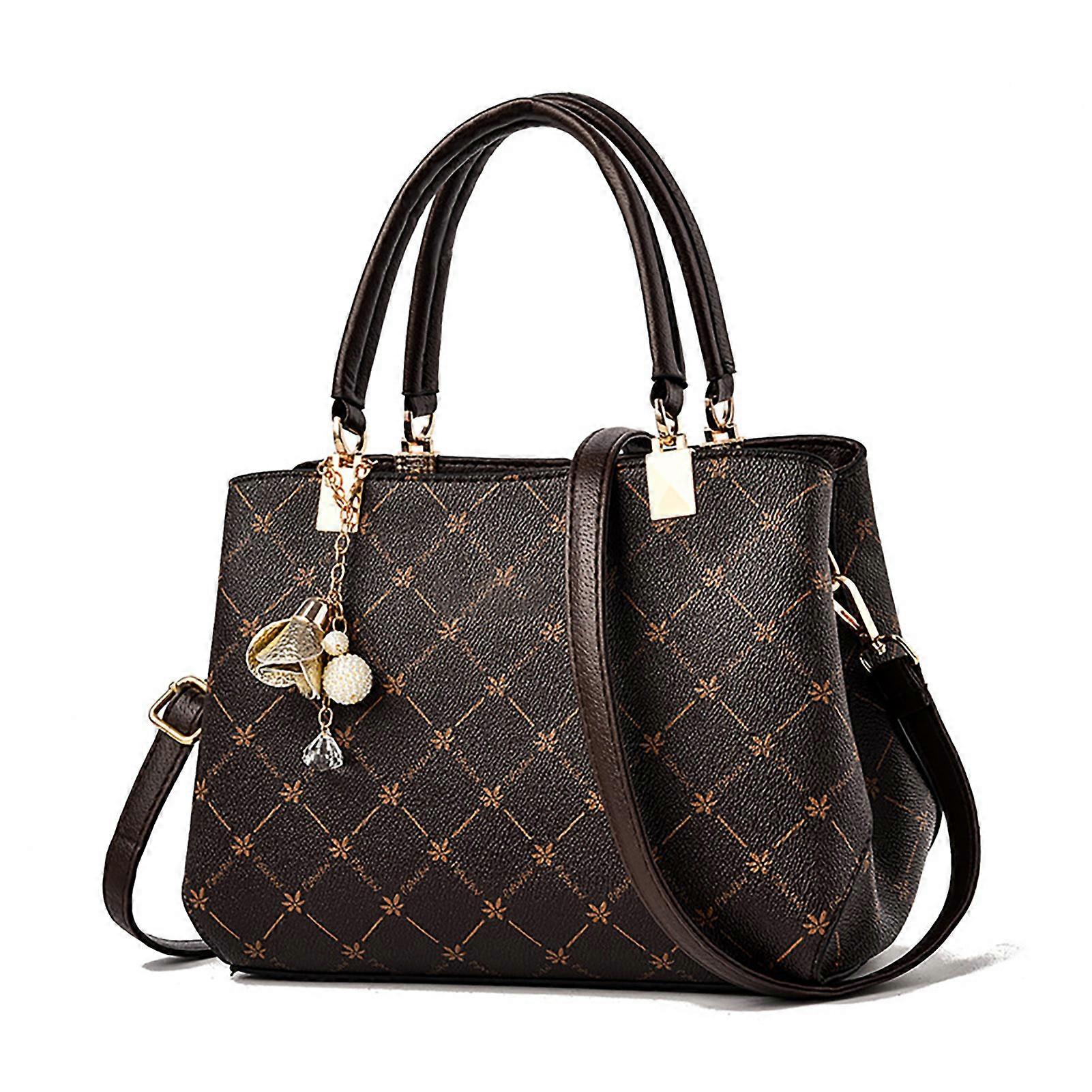 Women Large Handbag Stylish PU Shoulder Handbag Elegant Multipurpose Bucket Handbag for Daily Party Travel Dark Maple with Coffee One Size