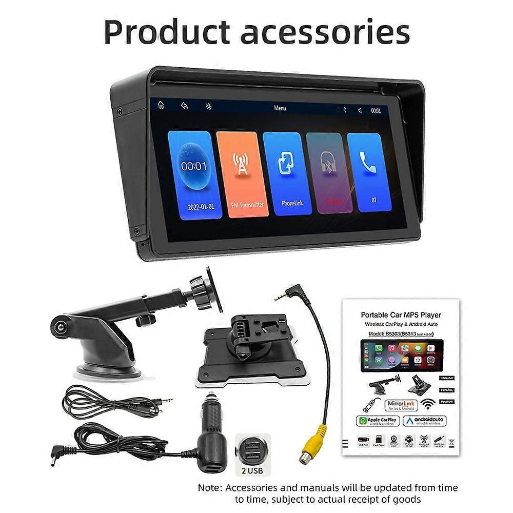 B5313 9.3~Inch Car MP5 Player ~ Wireless CarPlay, HD Backup Camera, FM Transmitter, Steering Control, Dual Mounts (Black) MK6611