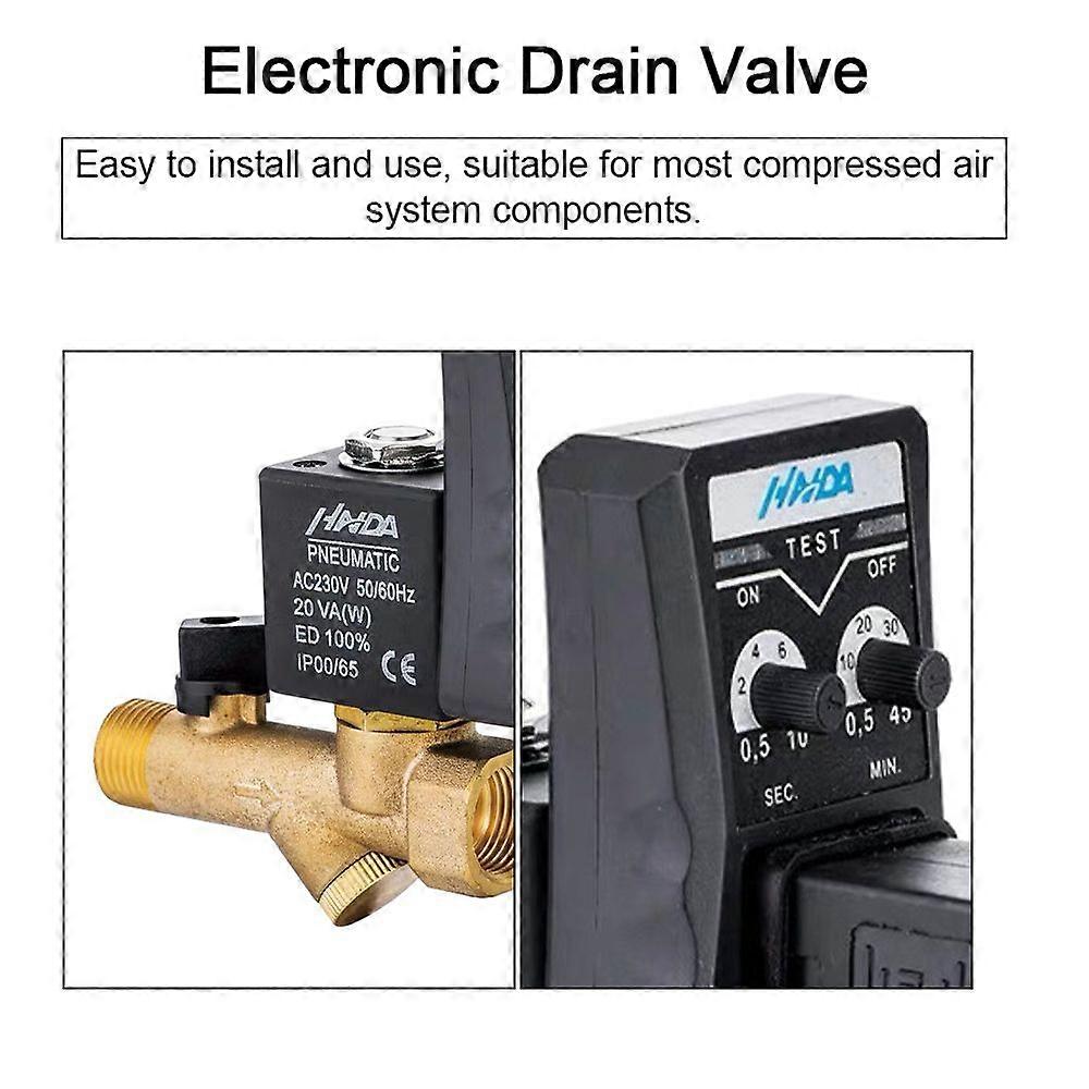 1/2 Inch Electronic Drain Valve Brass Automatic Timed Condensate Drain Valve 2 Way Unidirectional Solenoid Valve for Air Compressor Filter Separator D