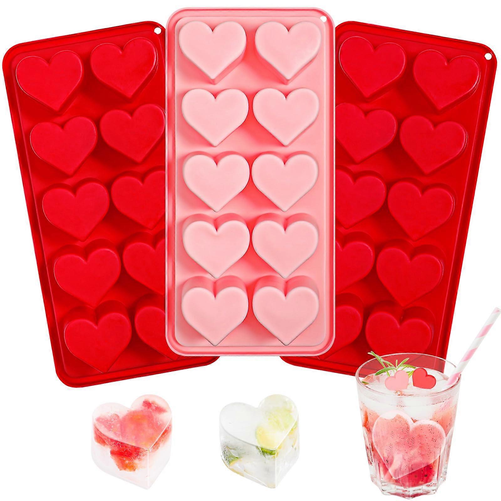 Heart Ice Cube Molds, 10-Cavity Silicone Trays for Chocolate, Ice Cubes, Candy, Soap & Drinks (Pack of 3)