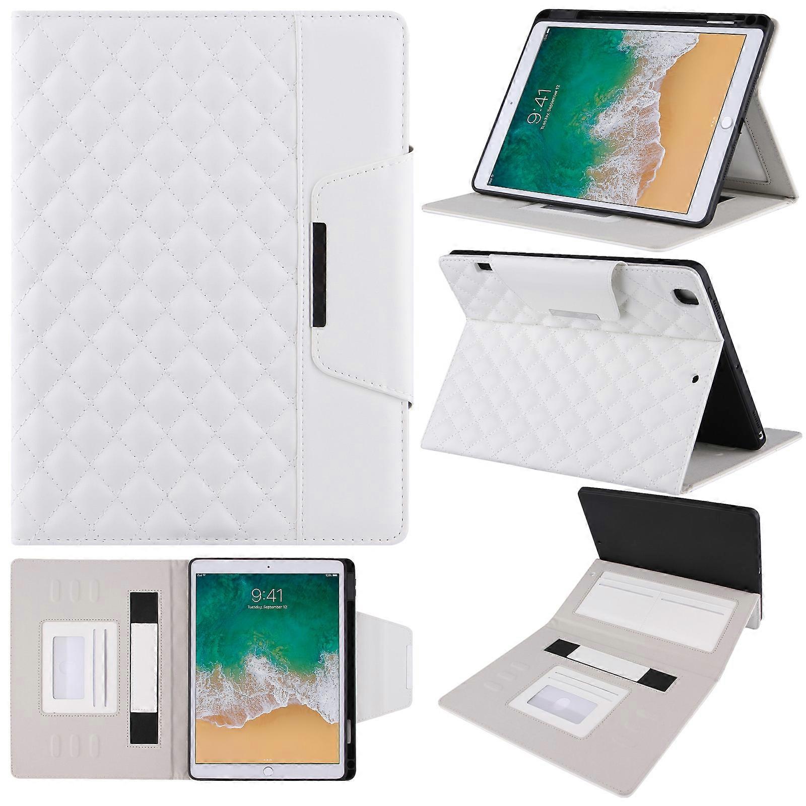 适用于iPad 9.7 (2018 / 2017) / Air 2 / Air / Pro 9.7 2016的格纹横向翻盖皮套,带支架、卡槽和手带(粉色)