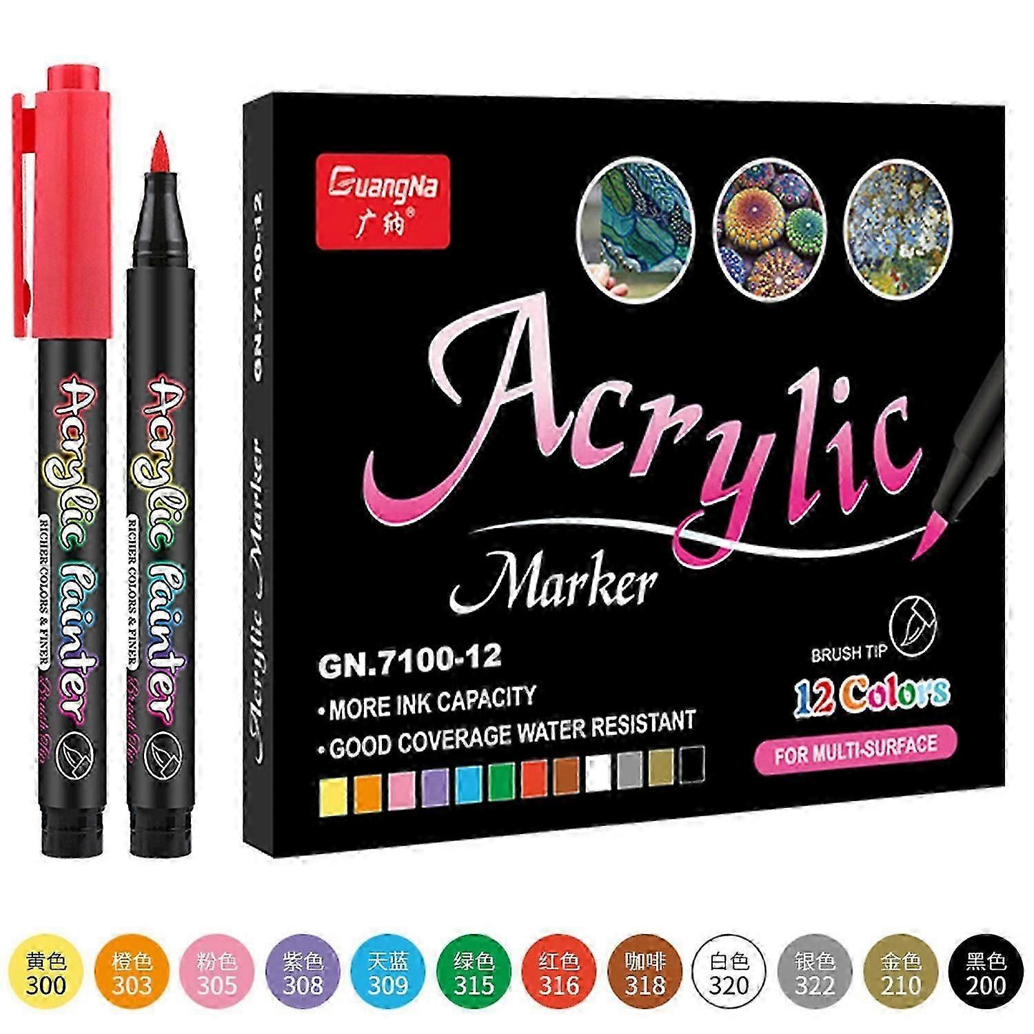 Acrylic Pen Acrylic Paint Brush Marker Pens for Fabric Canvas,Art Rock Painting,Stone,Card Making, Metal and Ceramics 12/24/36 C