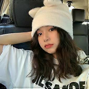 Orelhas de coelho bonitos chapéus de malha para mulheres outono inverno quente macio gorro cap meninas cor sólida elástico skullies esqui chapéu