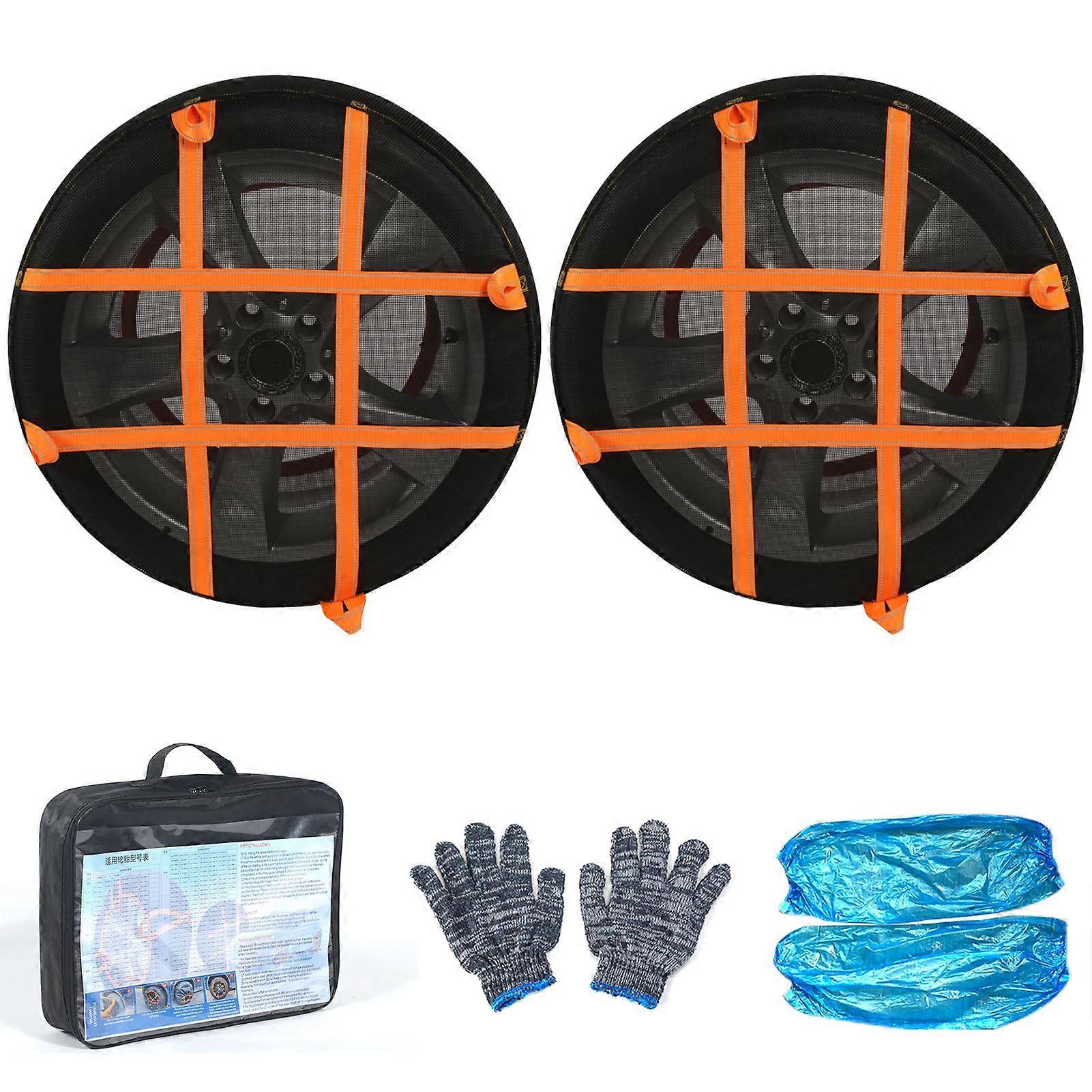 2pcs Automotive Snow Socks for Tires Snow Socks for Tires 360 Surround Tires Not Damaging Tire Hub Reflective Warning Design Super Strong Low-temperat