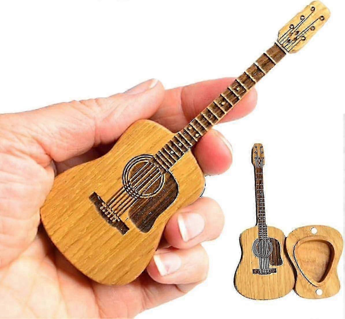 Trä akustisk gitarr plektrumbox, gitarrlåda för plektrum, gitarr plektrumhållare, gåva till gitarrspelare Trä akustisk gitarr plektrumlåda med stativ f54
