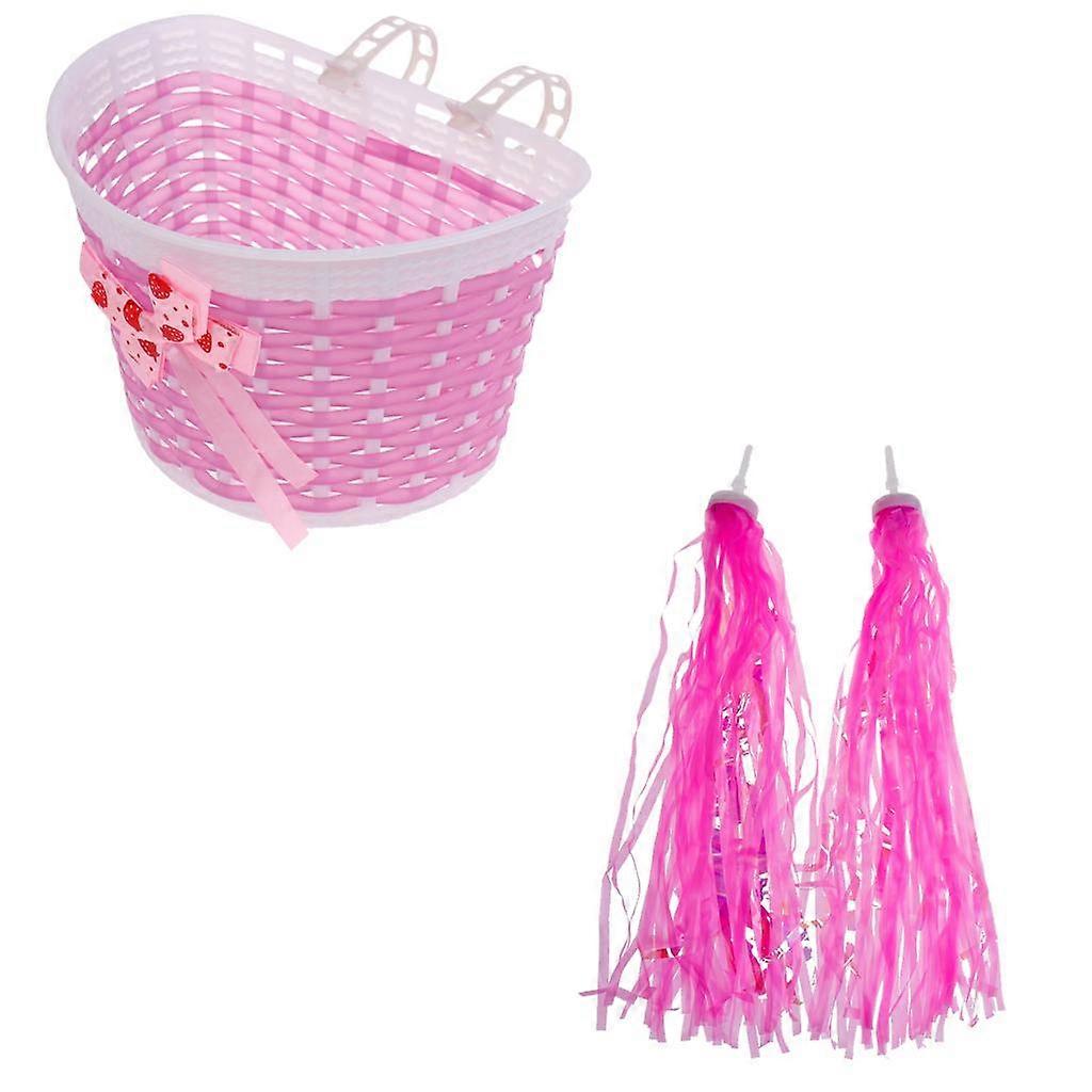Kızlar Çocuk Bisiklet Retro Pom Pom Gidon Püsküller Flamalar + Ön Sepet Pembe