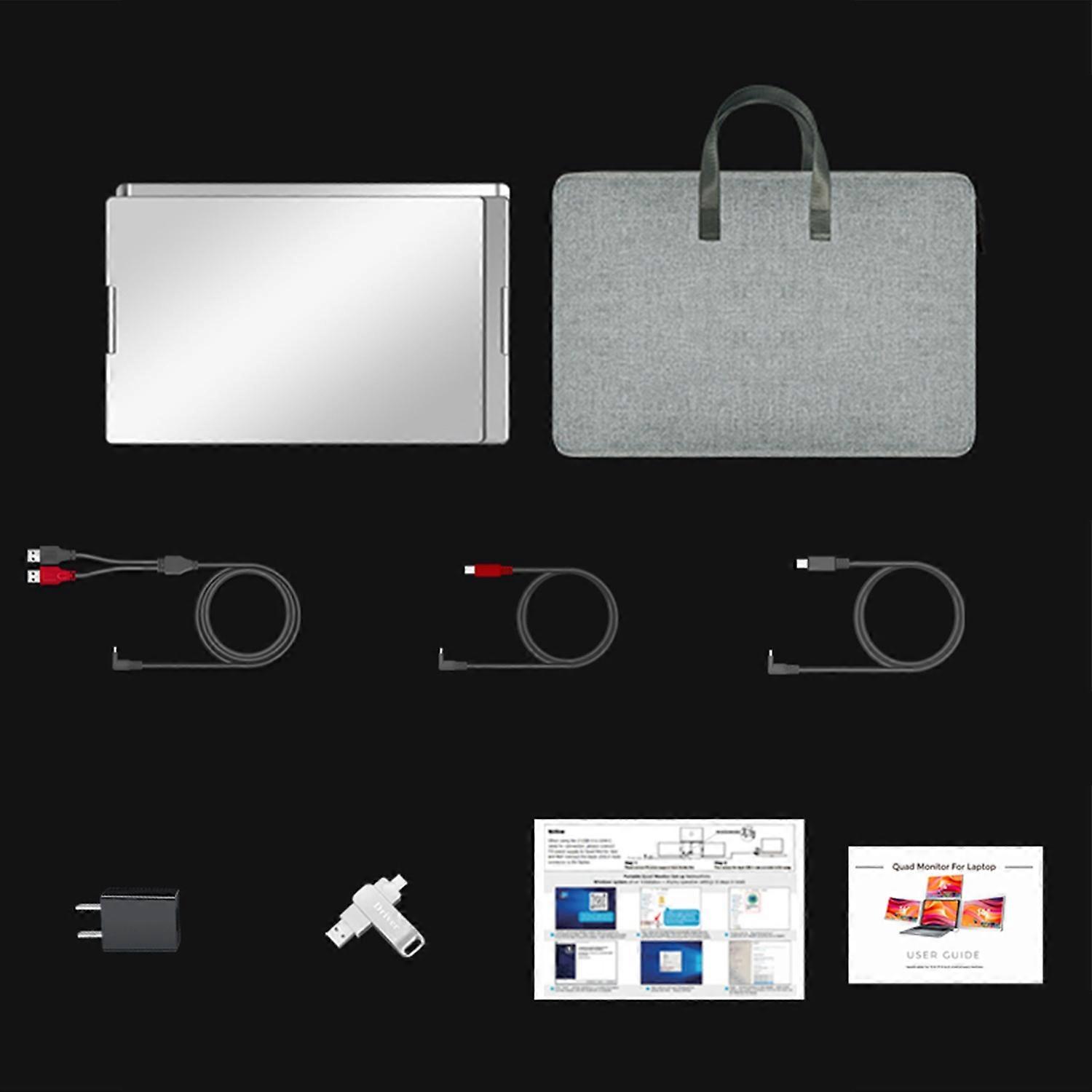16" Laptop Screen Extender 1200P FHD 16:10 Portable Quad Monitor 1 Cable for 3 Screens Folding Monit