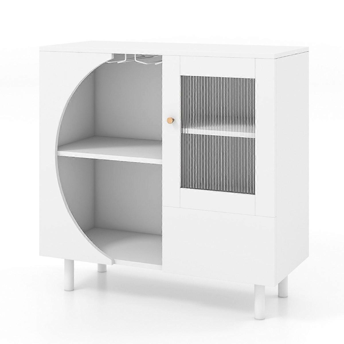 Buffet cabinet with glass door & open shelf & metal legs sideboard 80 x 30 x 80 cm white