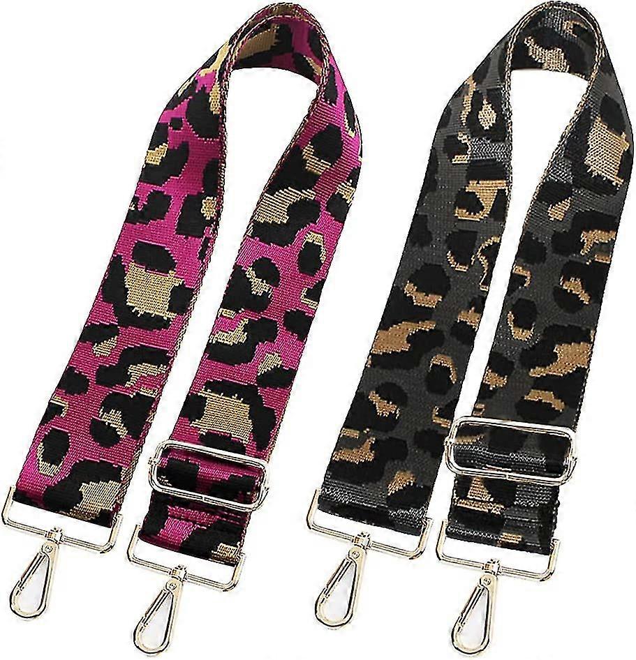 Crossbody bag straps, 2 - pack, featuring leopard - print patterns, adjustable length with metal buckles and hooks for easy attachment