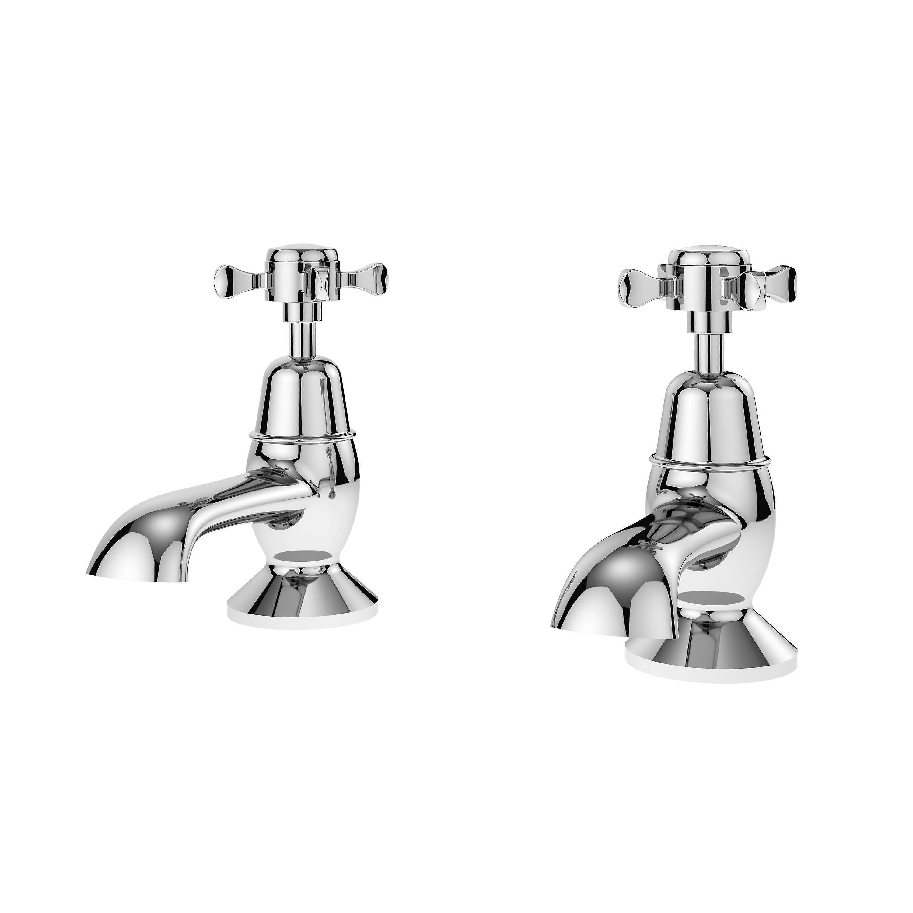 Traditional Deck Mounted Crosshead Handle Pillar Bath Taps - Chrome Faucet