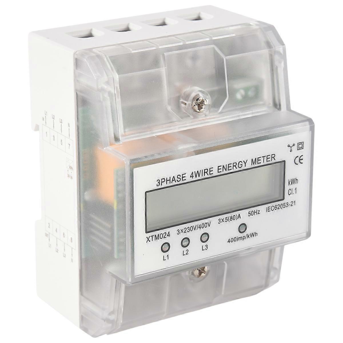 3 Phase 4 Wire Energy Meter 220/380V 5-80A Energy Consumption KWh Meter DIN Rail Installation Digita