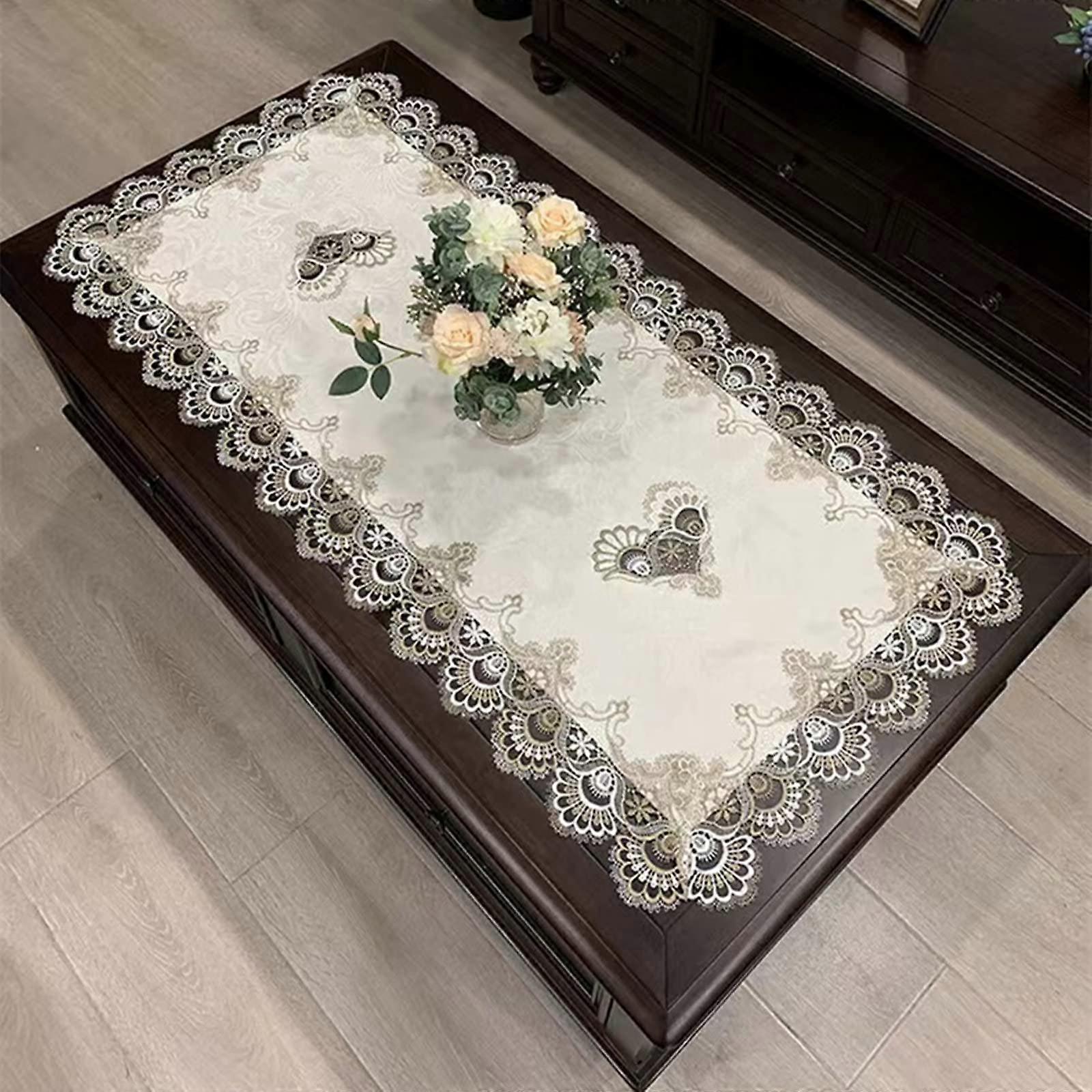Beige Embroidered Rectangular Dust Coffee Table Cover 23.6''x47''