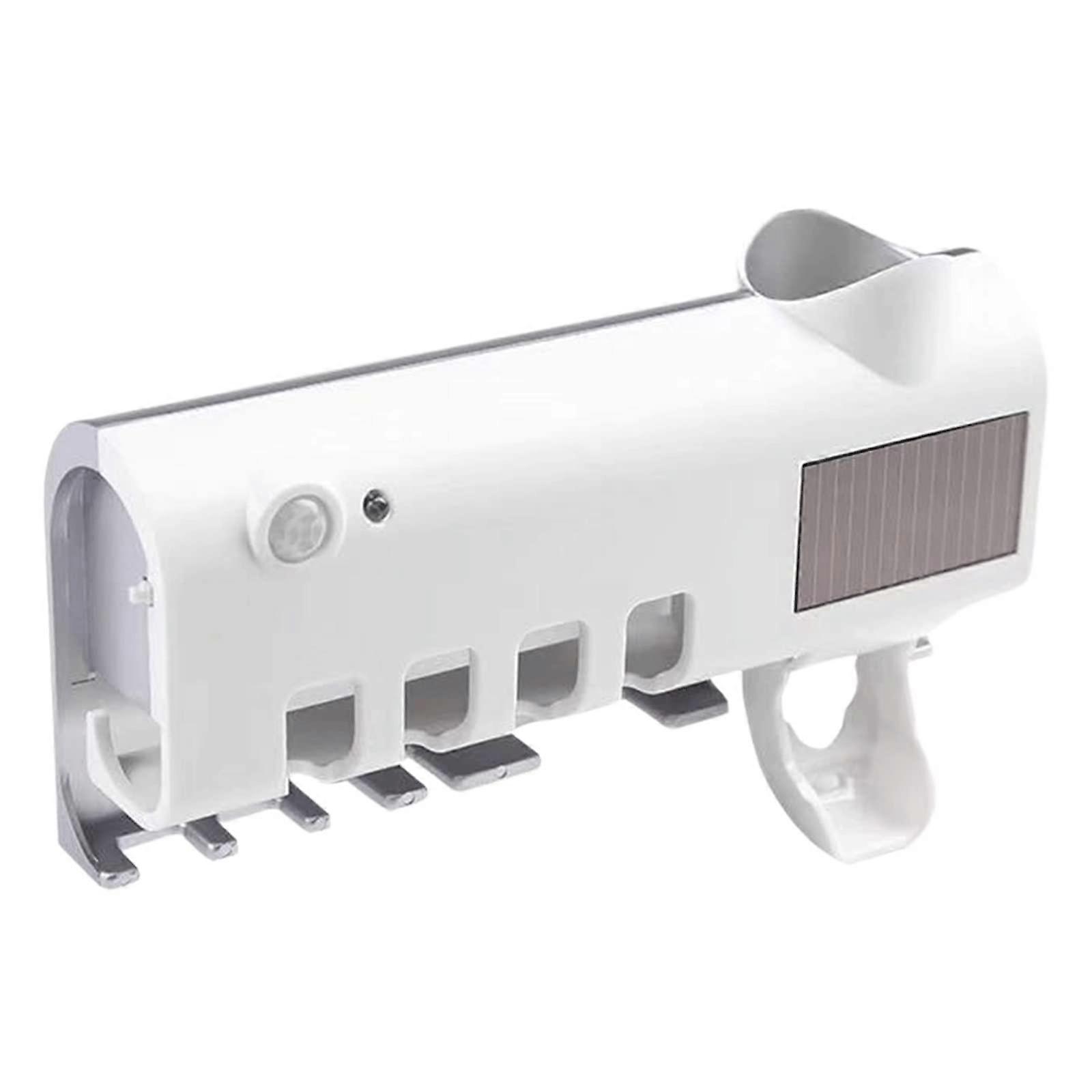 Toothbrush Holders with Automatic Toothpaste Squeezer and Disinfection Stand, Wall-Mounted, White, No Drilling Required