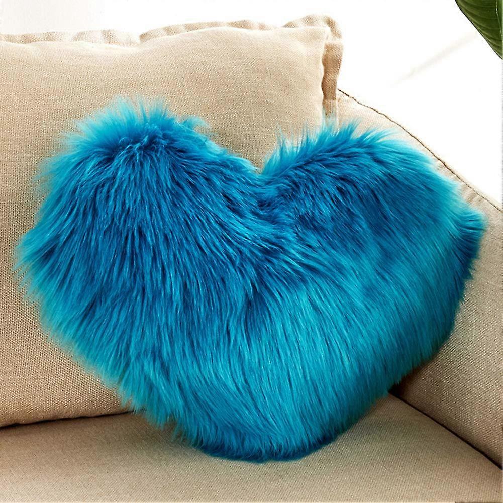 Soft Fluffy Heart Shaped Throw Pillow (16 x20 inch) with Insert, Ultra Plush Faux Fur Sheepskin Cushion Home Sofa Bed Car Party Decorative Dark Blue