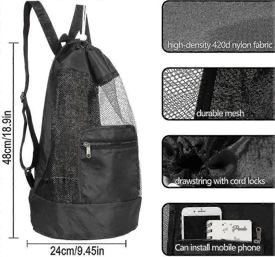 Large Mesh Bag, Folding Backpack Beach Toy Storage Mesh Bag For Clothes, Toys