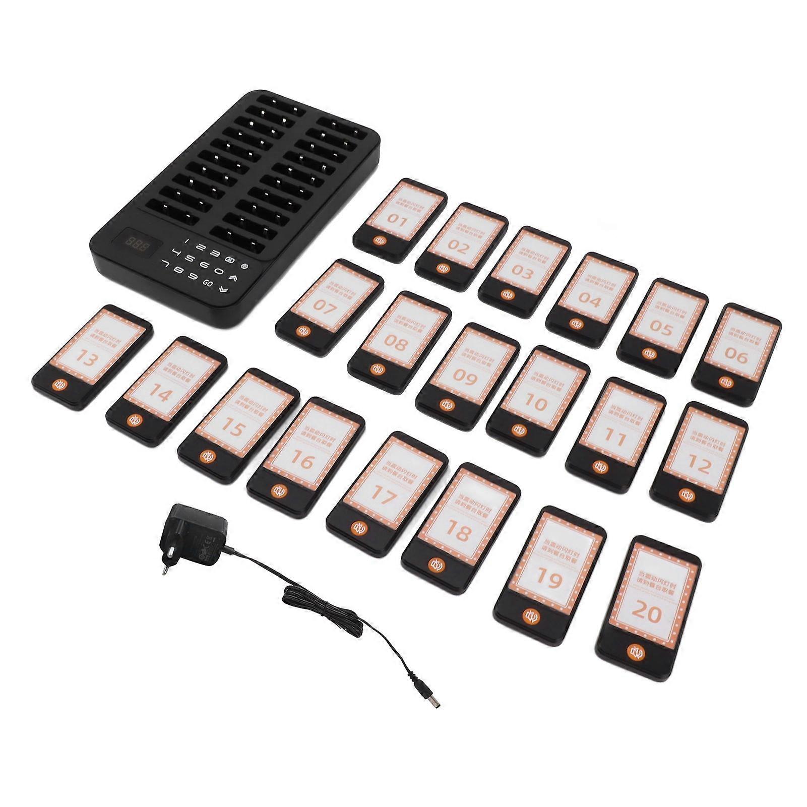 20-Buzzer Wireless Restaurant Pager with Keypad, 3 Alerts, 500m Range (EU Plug, 100-240V)