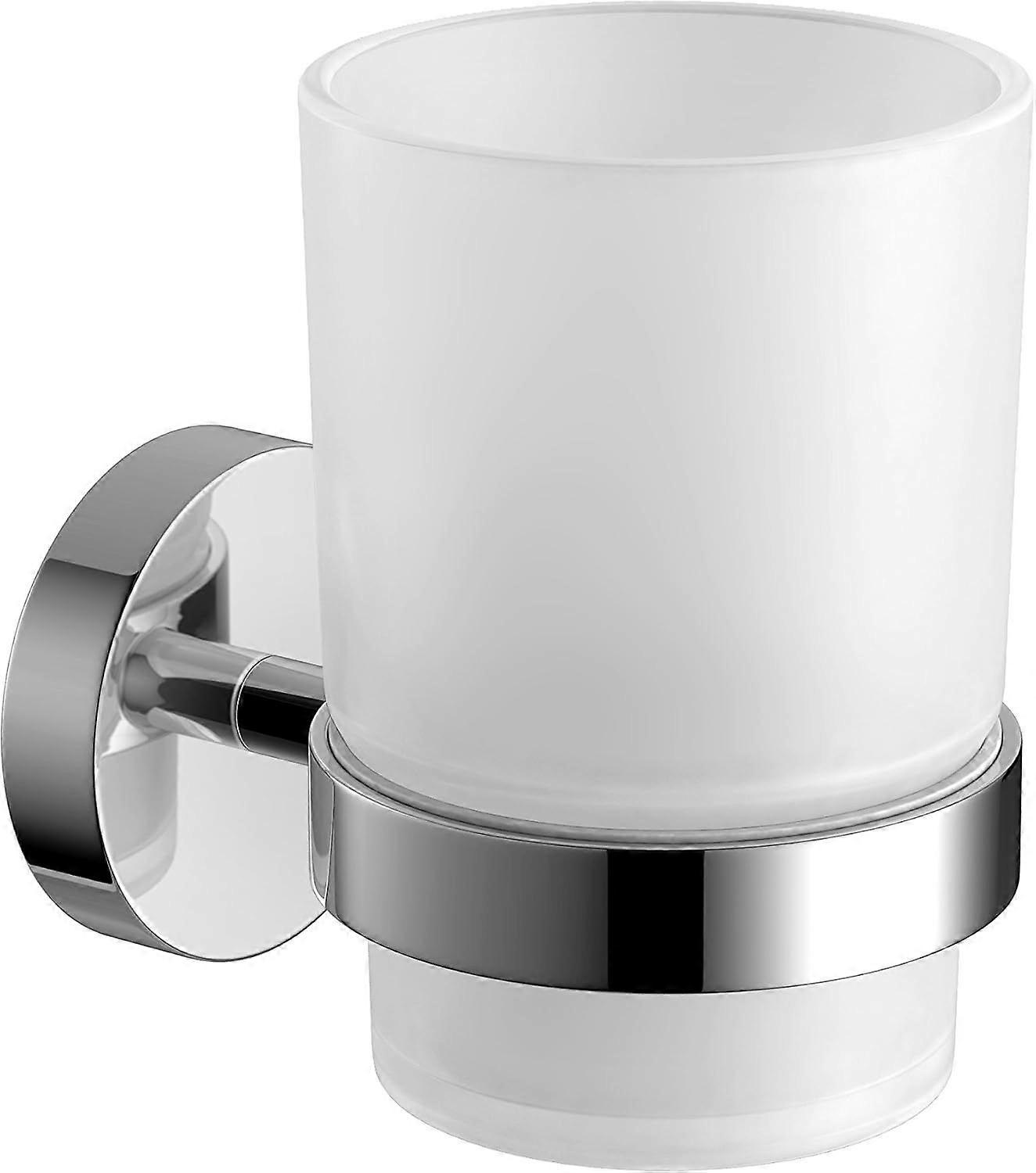 Modern chrome wall mounted toothbrush cup holder, square bathroom accessory