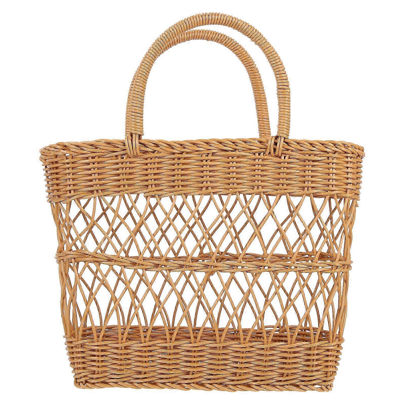 Portable Hand-made Woven Picnic Basket Plastic Fruit Storage Basket