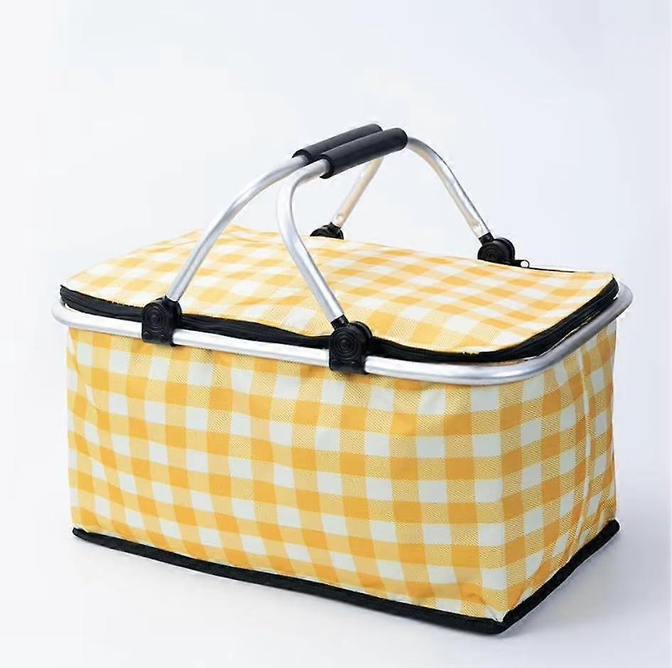 Insulated Picnic Basket Cooler Bag 26L for 12 Adults with LeakProof Liner and Sturdy Handles in Yellow