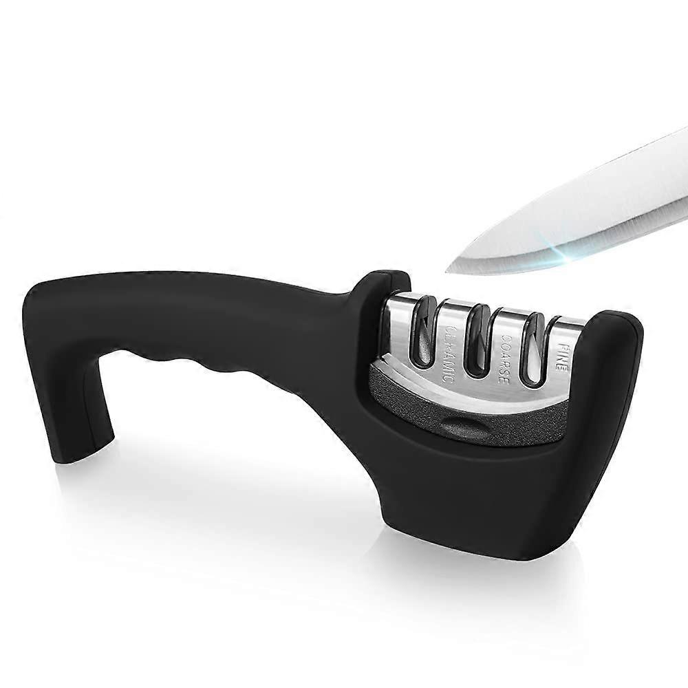 Kitchen Knife Sharpener - Ergonomic Handle Non-Slip Base - Safety Knife Sharpener - Easy Knife Sharpening, Black.