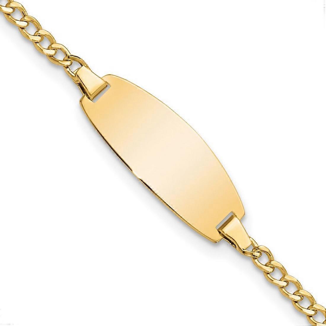 8mm 14k Yellow Gold Oval ID Semi solid Curb Bracelet Identification-Bracelet - Length: 5.5 to 7
