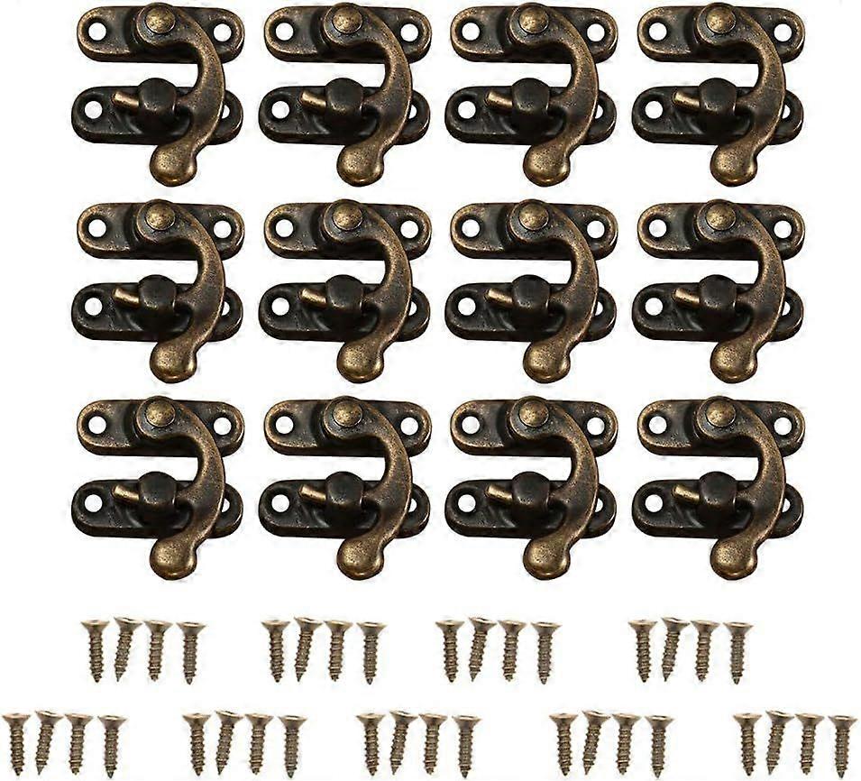 12pcs Closet Clasps Retro Decorative Cabinet Locks Jewelry Box Wedges Latch Padlock Latch Hook Horns Bronze Padlock Hasp Jewelry Box Buckle with 48 Sc