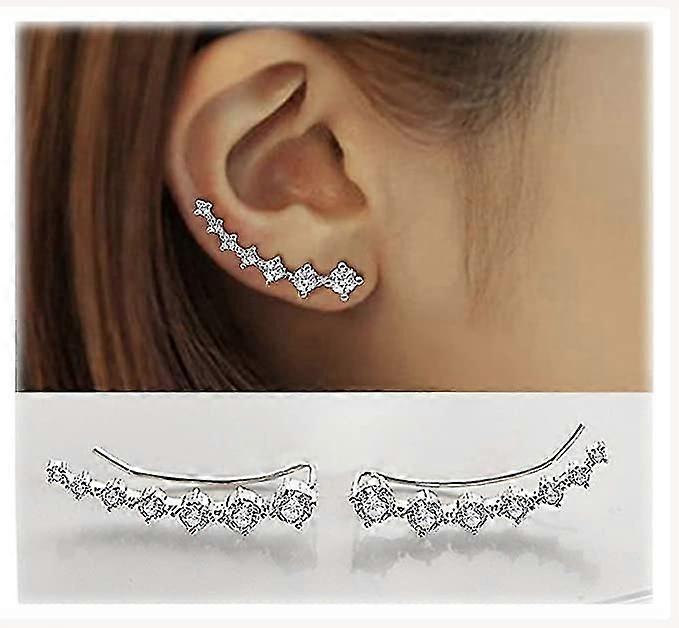 7つのクリスタルのイヤーカフフープクライマーS925スターリングシルバーイヤリング低刺激性イヤリング