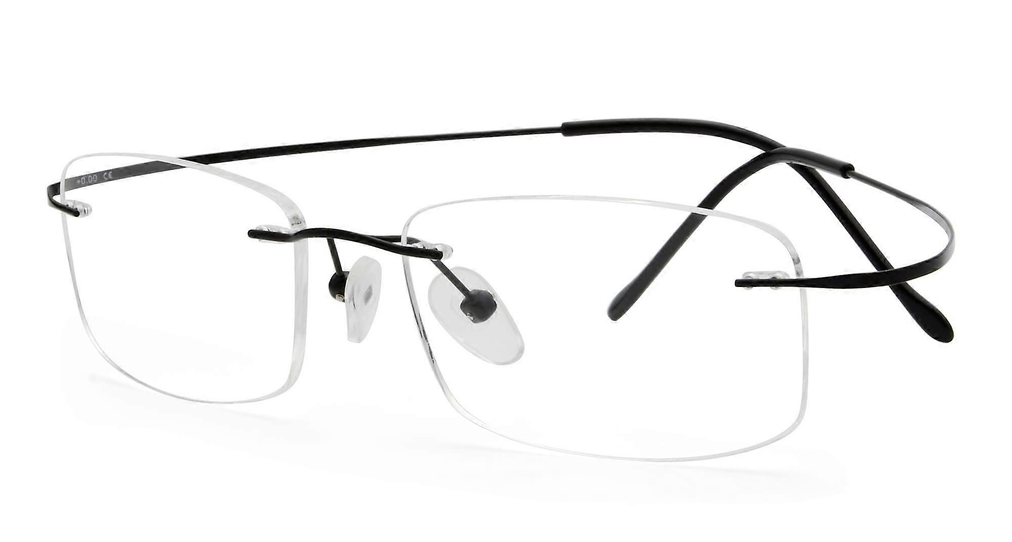 Titanium Rimless Reading Glasses for Men and Women, Black Frame, +2.75 Magnification, Lightweight Design