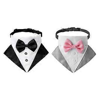 2pcs Formal Dog Tuxedo Wedding Dog Bandana Collar Dog Collar with Bow Tie Adjustable Dog Bowtie Collar Bandana