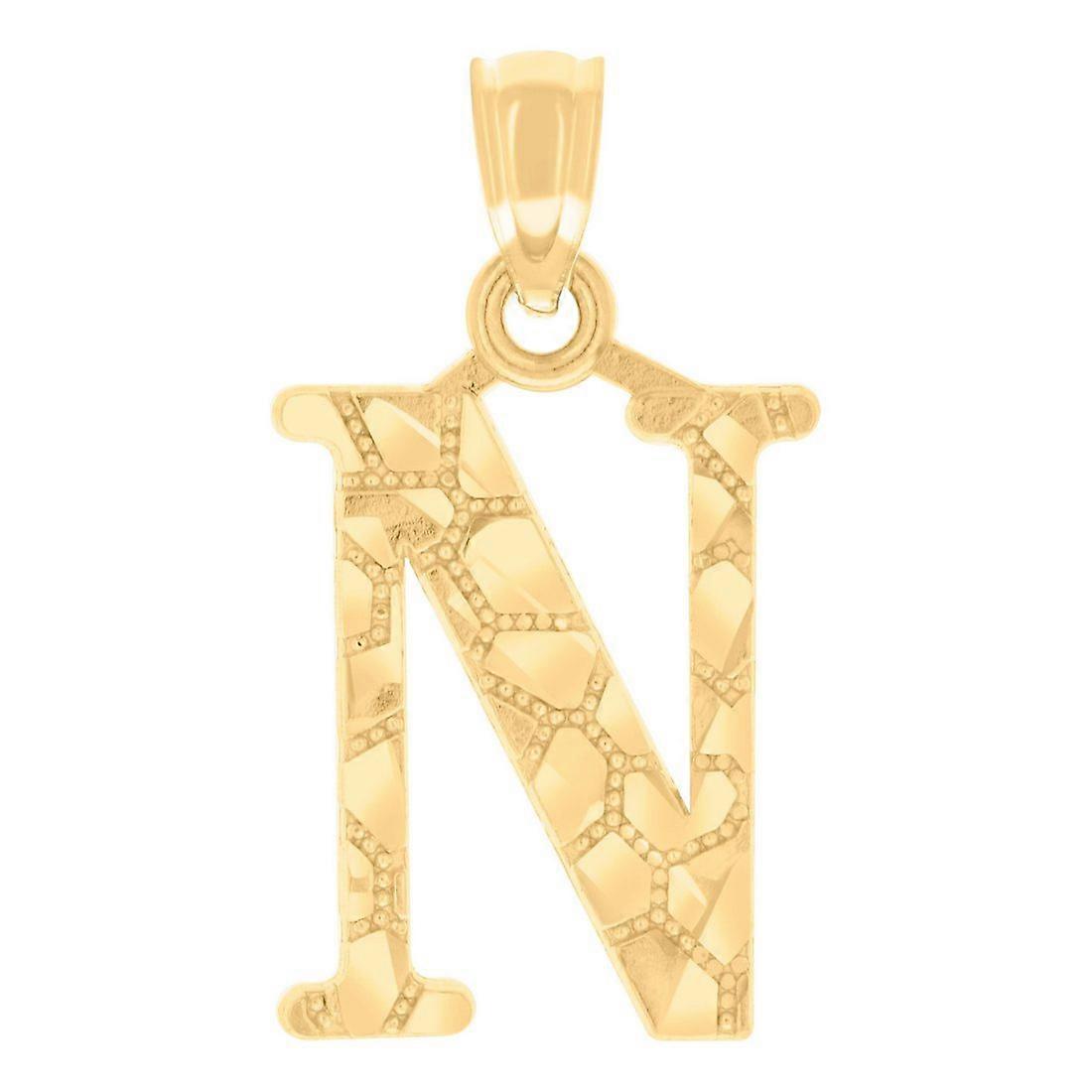14k Yellow Gold Unisex Diamond-Cut Nugget-Unisex Letter Name Personalized Monogram Initial Alphabet N Charm Pendant Neck