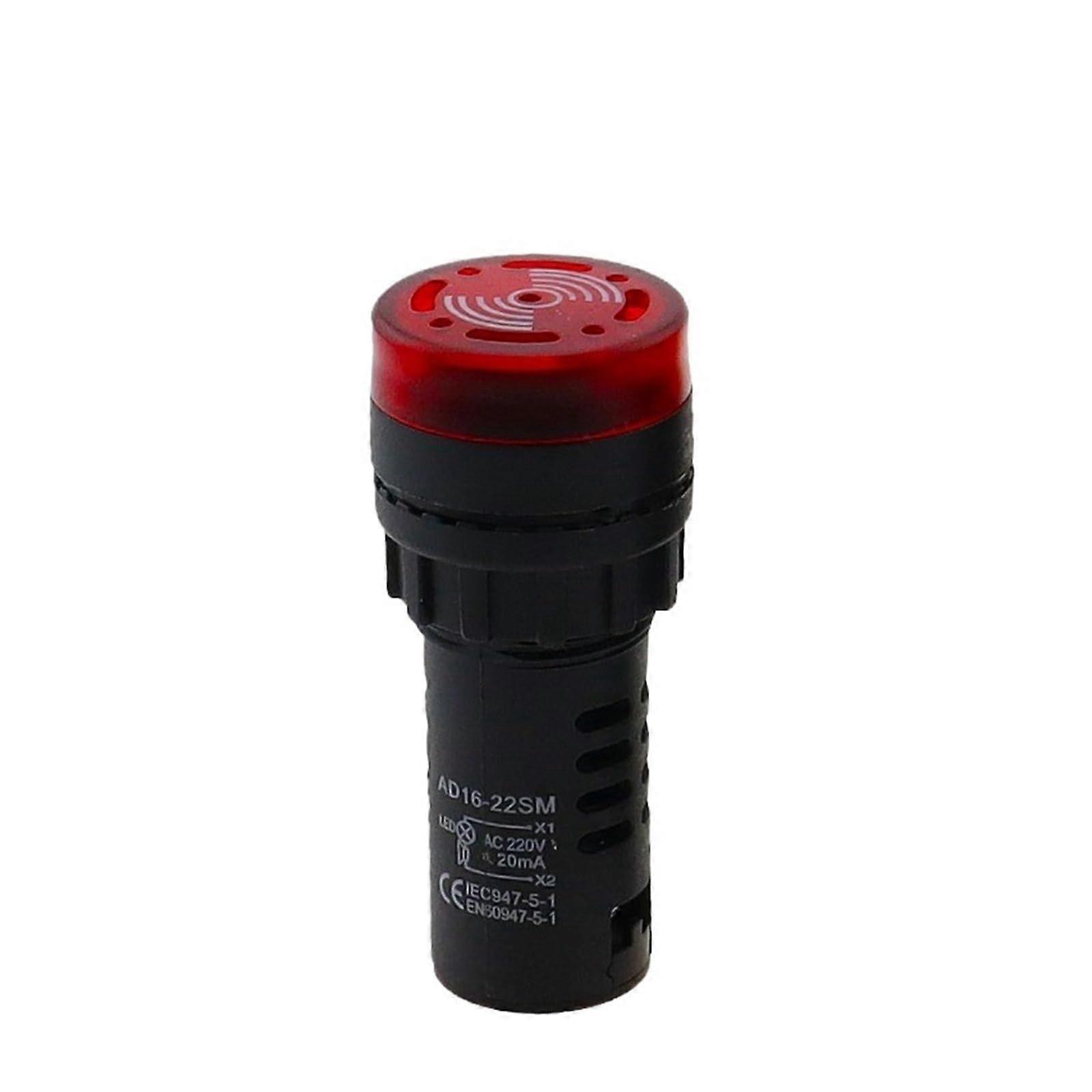 AD16-22SM 22mm Flashing Signal Light with Red LED, Active Buzzer Alarm, 12V 24V 110V 220V 380V Compatibility