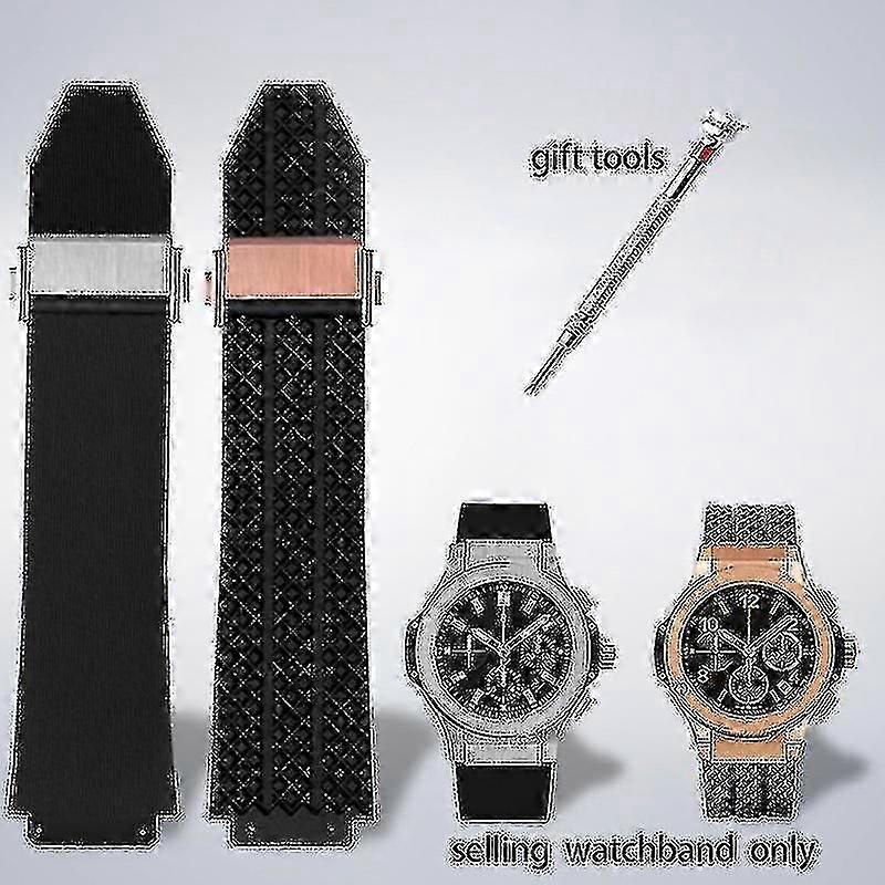 ウブロ ビッグバン シリコン 25*19mm 防水 メンズ 腕時計ストラップ チェーンウォッチアクセサリー ラバーブレスレット リストバンド ブルー A ブラック