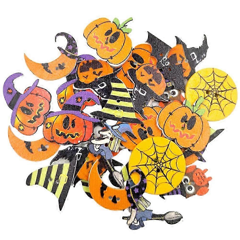 50pcs Halloween Costume Wooden Sewing Buttons Colorful Painting Decorative Buttons for Sewing DIY Cr