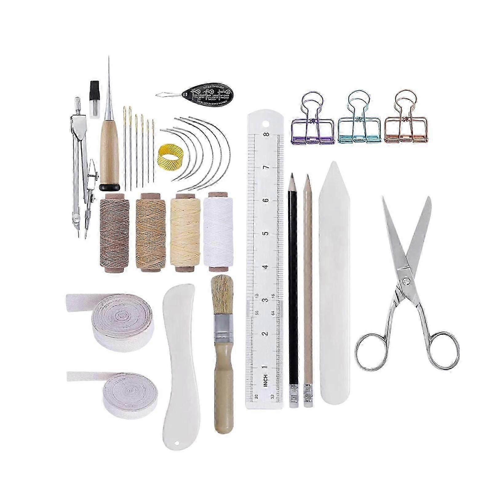 33x Leather Tools Kits Bookbinding Kits for Beginners Handmade Leather Craft Making Binder Clips Bone Folder Bookbinding Tool
