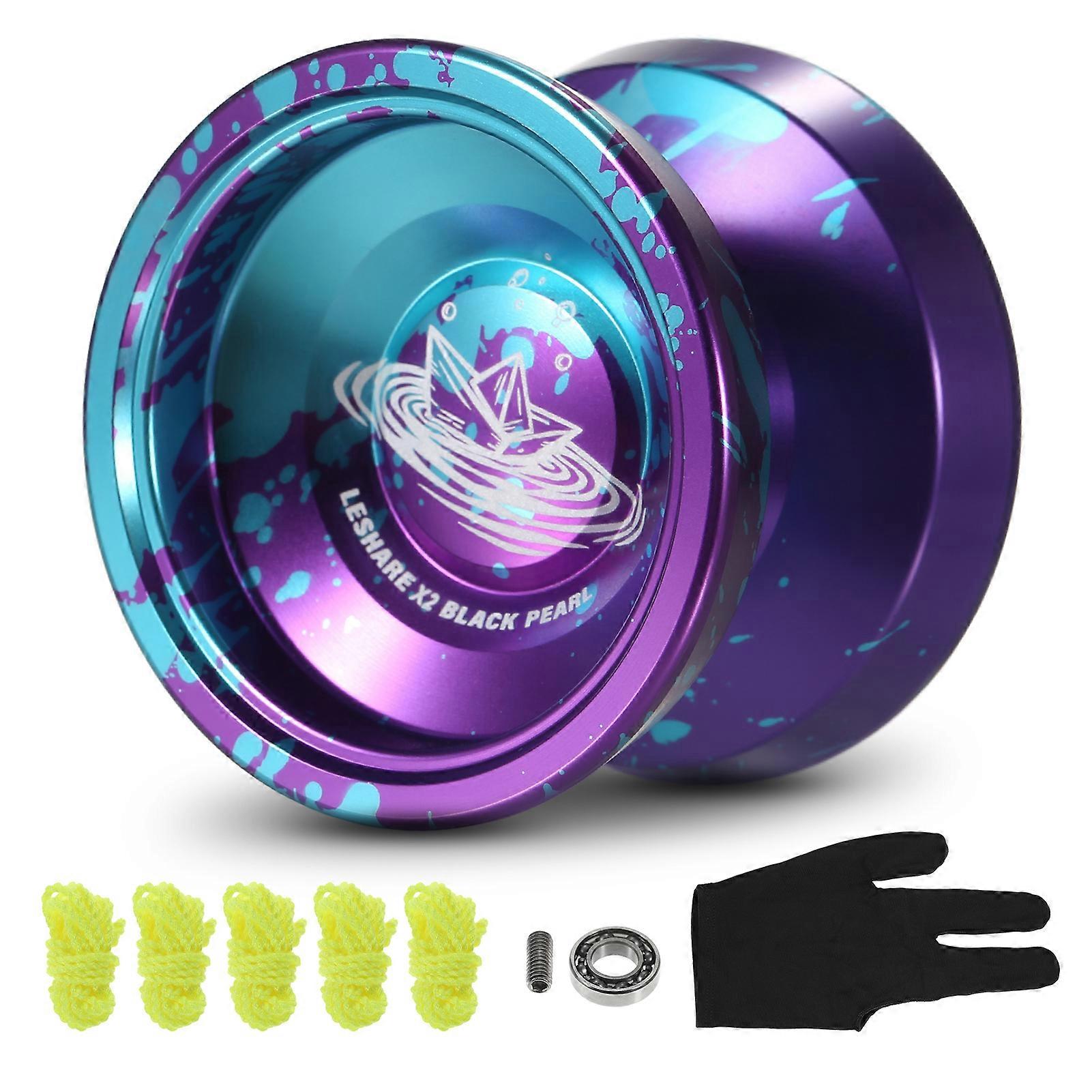 Professional Competition YoYo Aluminium Alloy High-Performance Durable Design Smooth Spin Includes Accessories Purple and Blu