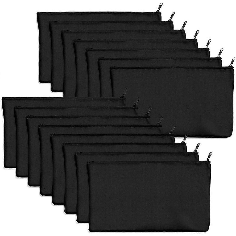15 Pcs Black Blank Canvas Bag 8.3X4.7in Stationery Storage Zipper Bag