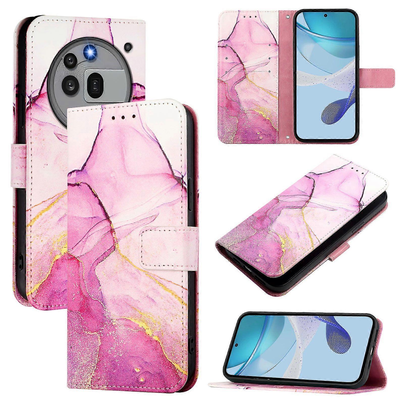 For Nothing Phone (3a) Pro Case with Strap Marble Pattern Leather Phone Cover Card Holder