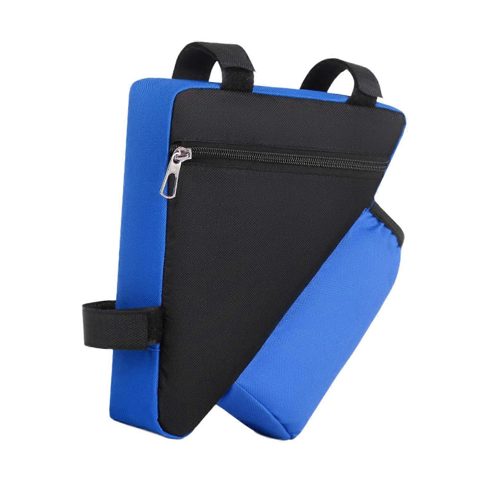 Bicycle Frame Storage Bag Oxford Fabric Triangle Top Tube Bag With Water Bottle Pocket Wallet Keys Compatible Blue