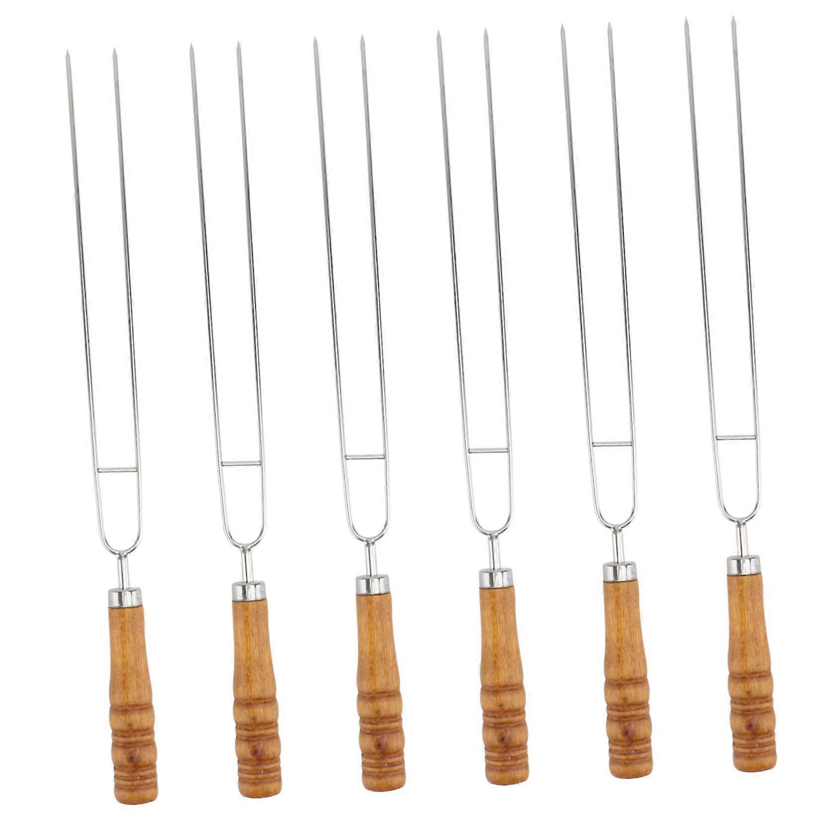 6 Pieces Reusable BBQ Skewers with Wooden Handle, Dishwasher Safe, Ideal for Meat, Vegetables, and Marshmallows