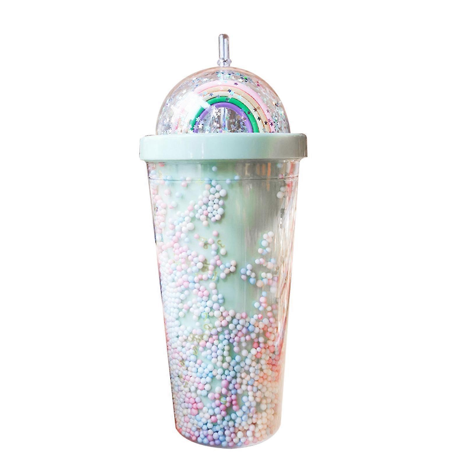 2025 Reusable Plastic Tumbler With Dome Lids Bubble Rainbow Decor 2-Layer Cups 550ml