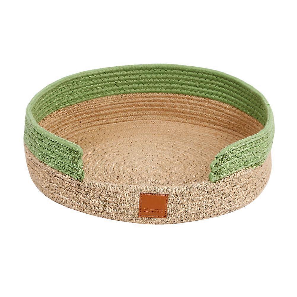 Cotton Yarn Cat Sleeping Bed Pet Cat Litter Indoor Use Green Brown 38x38x12cm Comfortable Rest 1Pcs