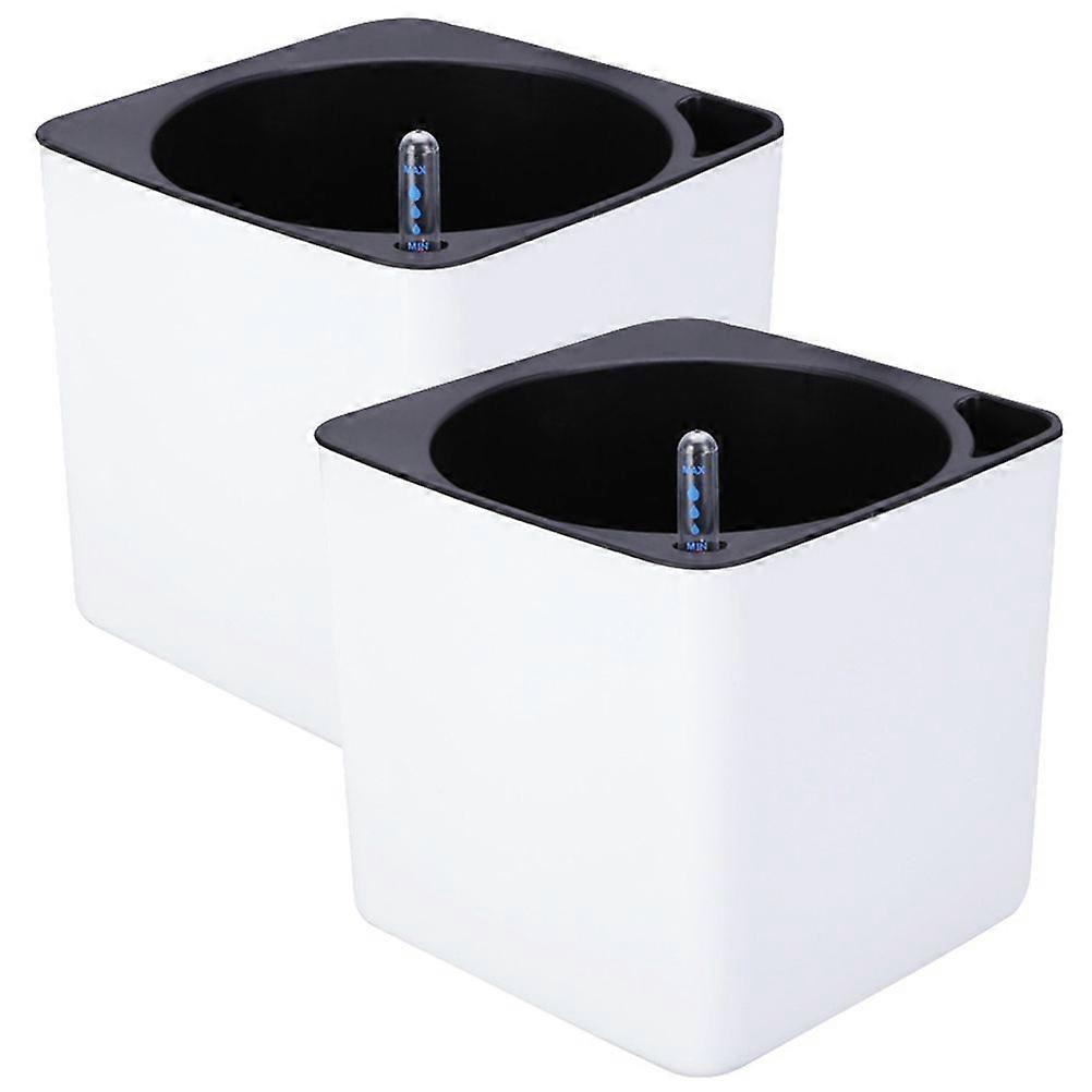 4 Pcs in 1 Set Plastic Lazy Flower Pot Double Layer Square Tray Box Planter Self Watering Flowerpot Large Capacity Water Planting Storage Box with Thi